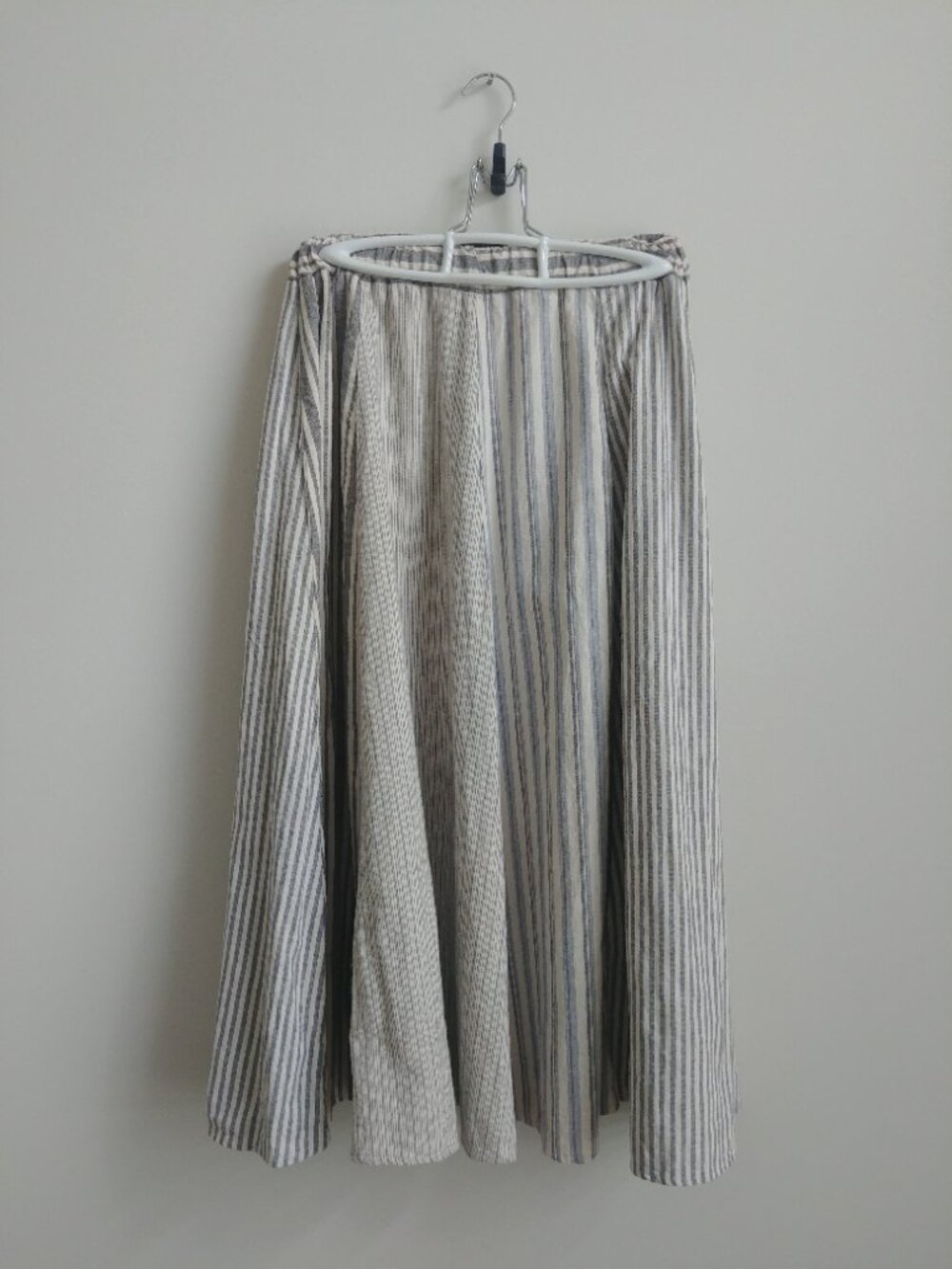 Zara sturdy cotton linen striped midi skirt cream blue grey Small